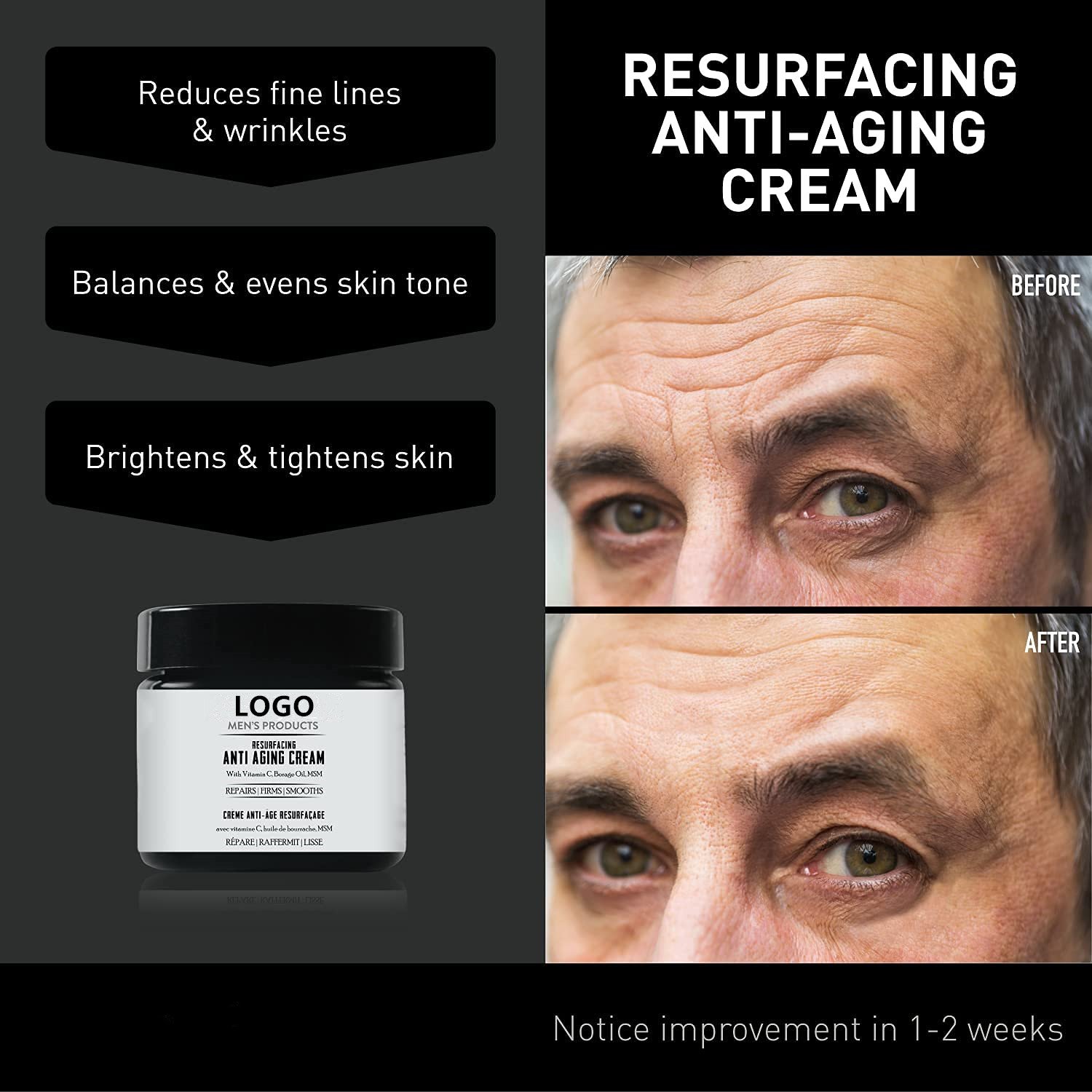 Private Label Resurfacing Anti-Aging Vitamin C Skin whitening Face Cream for Men