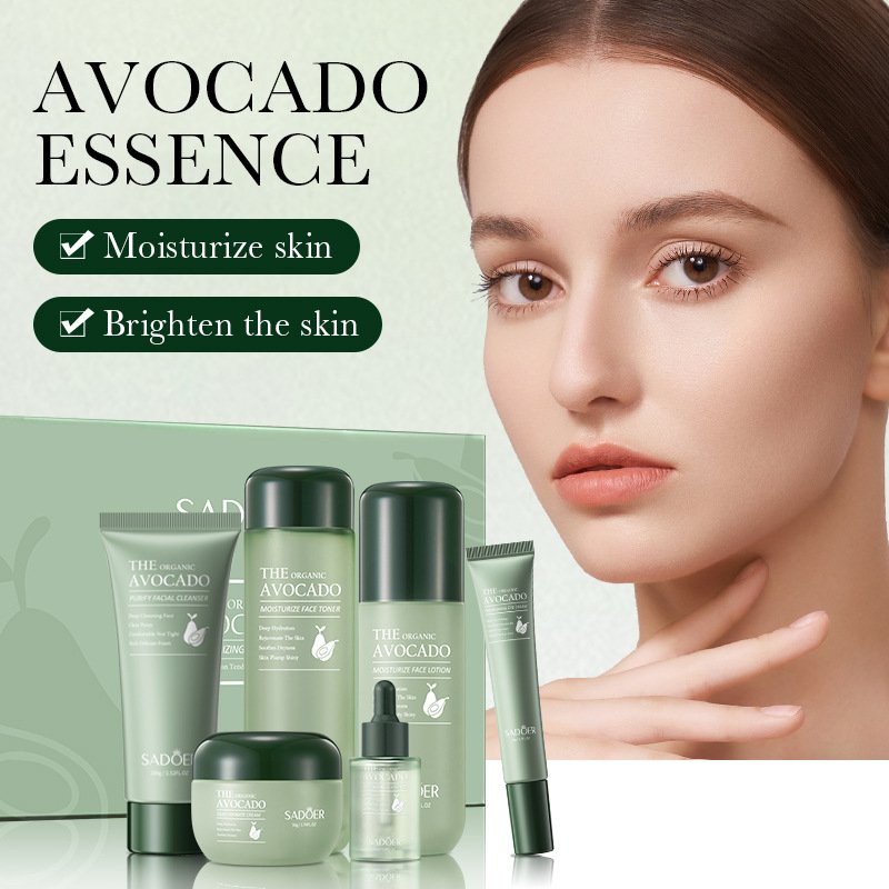 OEM 6pcs/set Avocado Skin Care Sets Face Cream Essence Toner Serum Facial Cleanser Moisturizing Nourishing Face Care Set