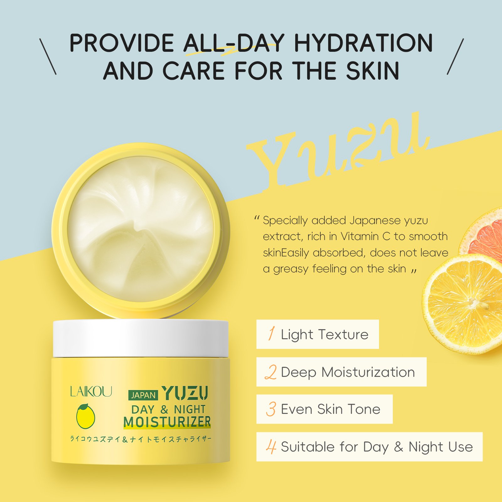 LAIKOU Beauty Moisturizing Skin Care Brighten Anti Wrinkles Antiaging YUZU Day & Night Mosturizer Face Cream