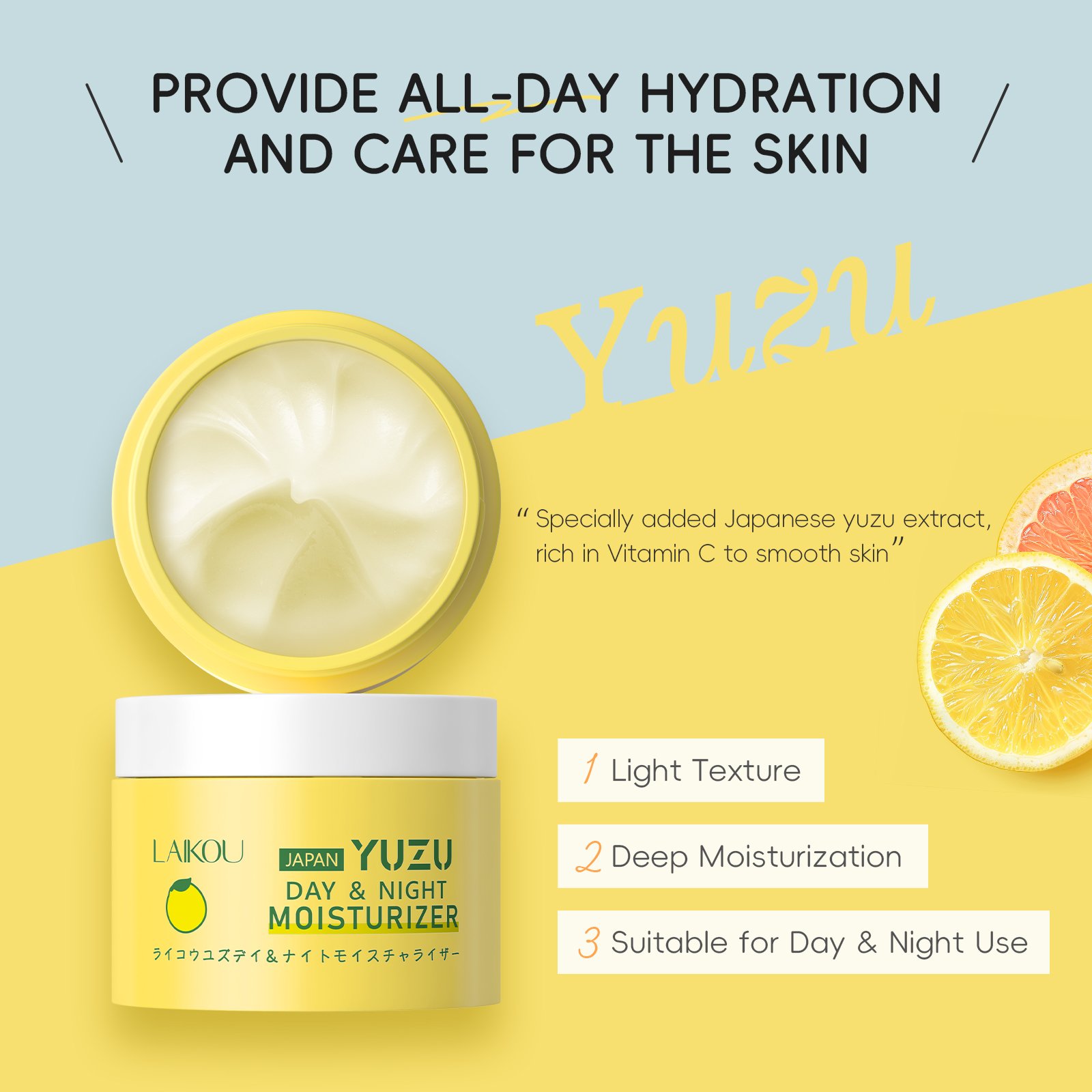 LAIKOU Beauty Moisturizing Skin Care Brighten Anti Wrinkles Antiaging YUZU Day & Night Mosturizer Face Cream