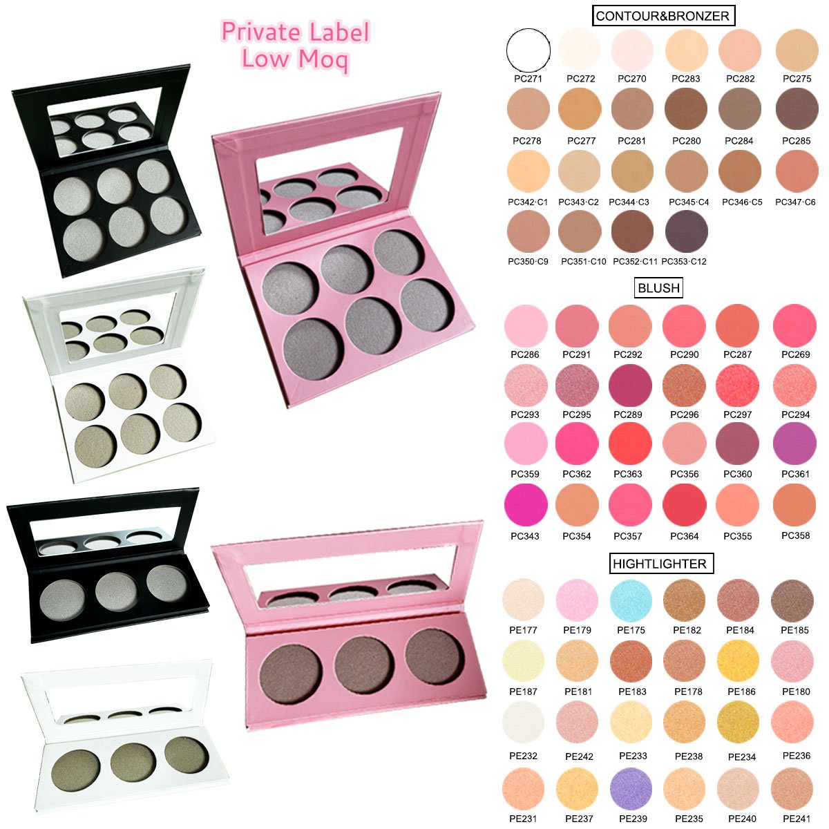 Wholesale DIY cosmetic matte contour shiny highlighter pink blush pressed powder palette private label blush makeup palette