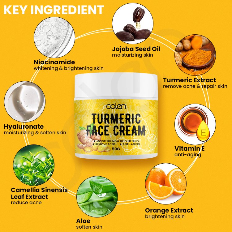 Oalen Wholesale ODM OEM 100% Natural Acne Treatment Whitening Anti-aging Turmeric Face Cream