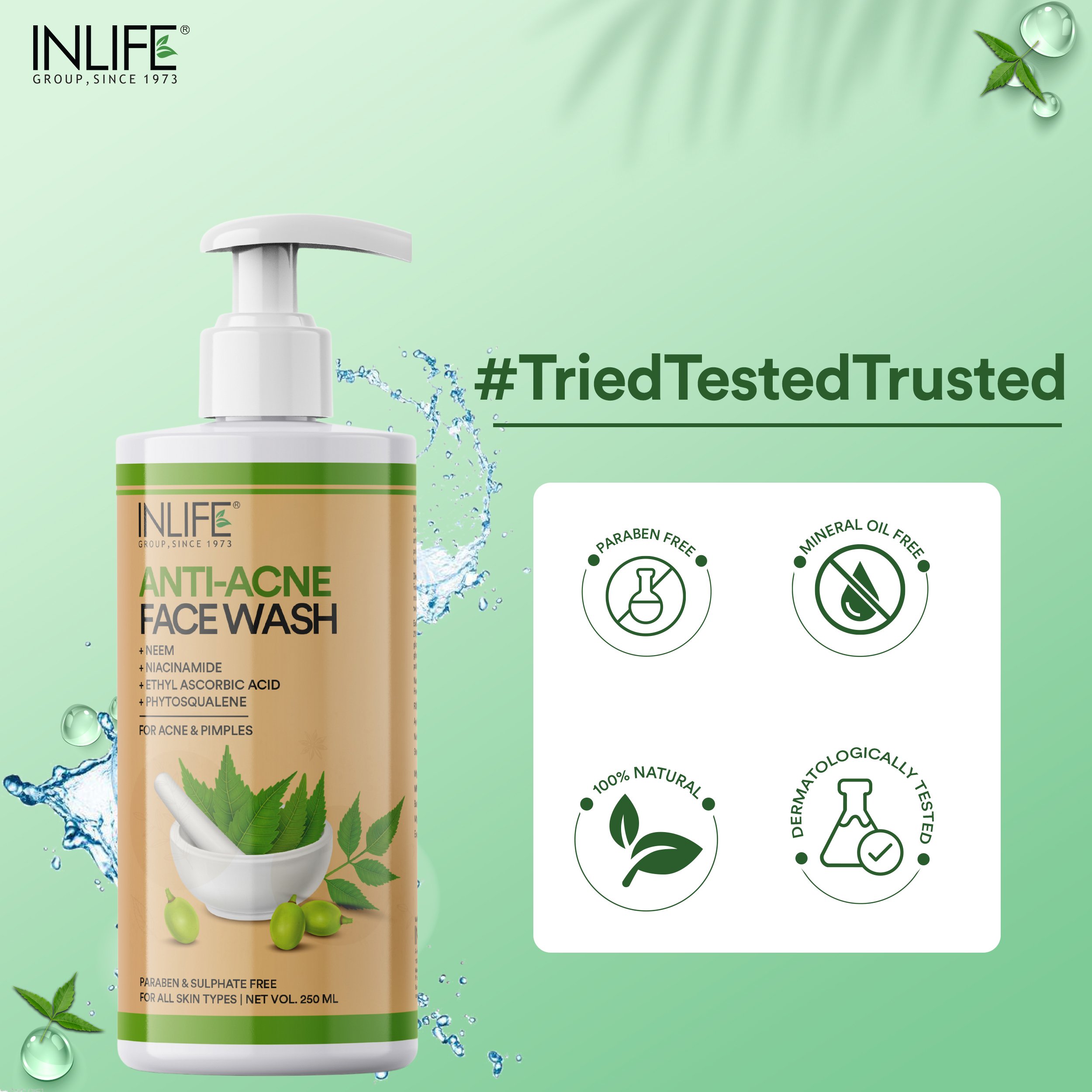 Inlife Hot sale Clear Confidence Neem Face Cleanser for Blemish-Free Skin