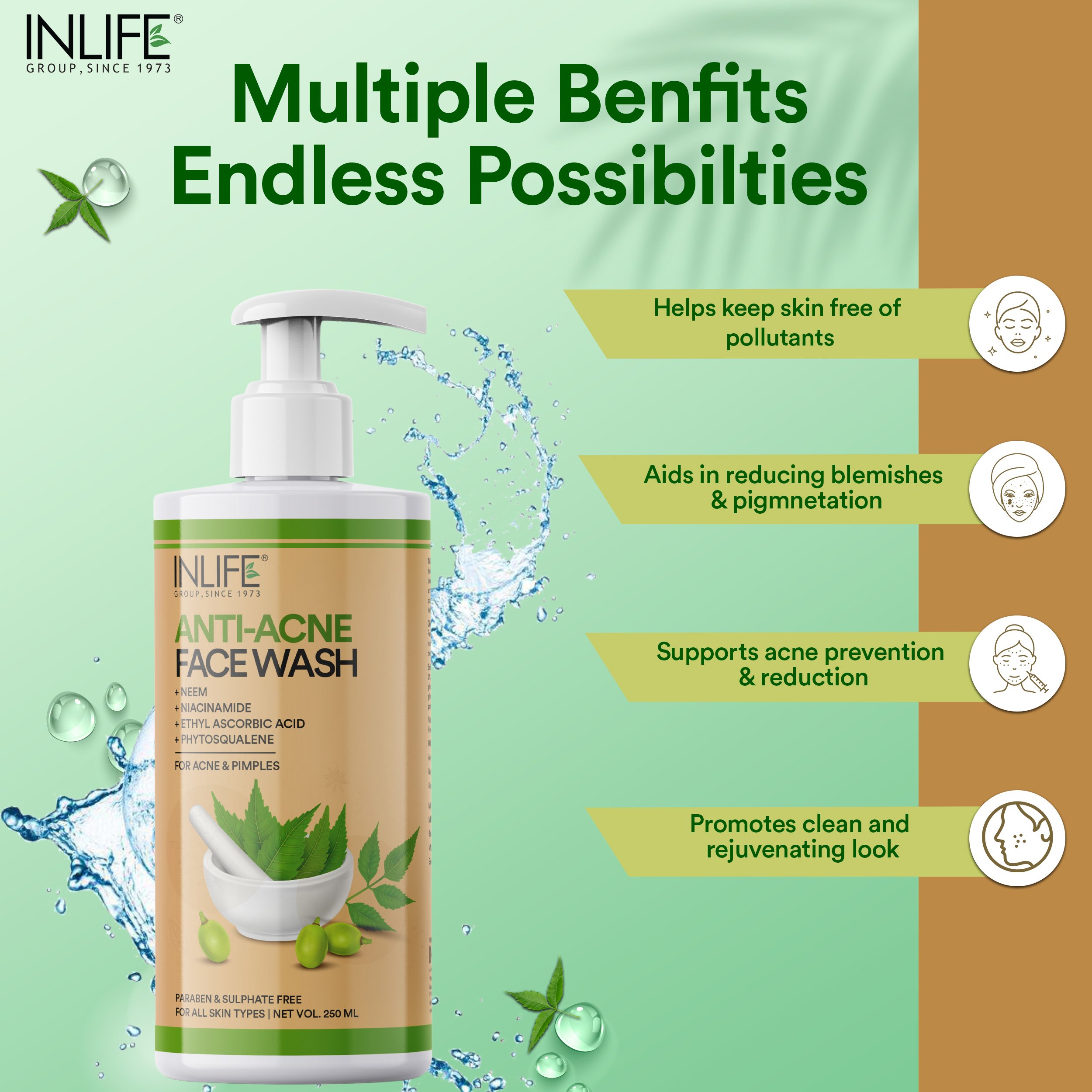 Inlife Hot sale Clear Confidence Neem Face Cleanser for Blemish-Free Skin