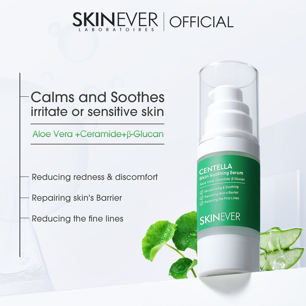 SKINEVER Centella Face Serum Gold-Infused Aloe Vera Gel Skin Soothing Barrier Restoring Whitening Feature Reduction Fine Lines