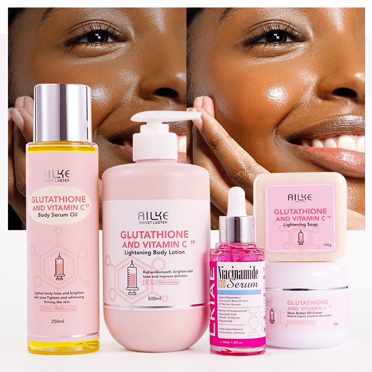 Shea Butter Vegan Body Lotion Face Cream Serum Oil Soap Gluta Rejuvenating Refresh Dry Skin Whitening Anti Aging Skin Care Set