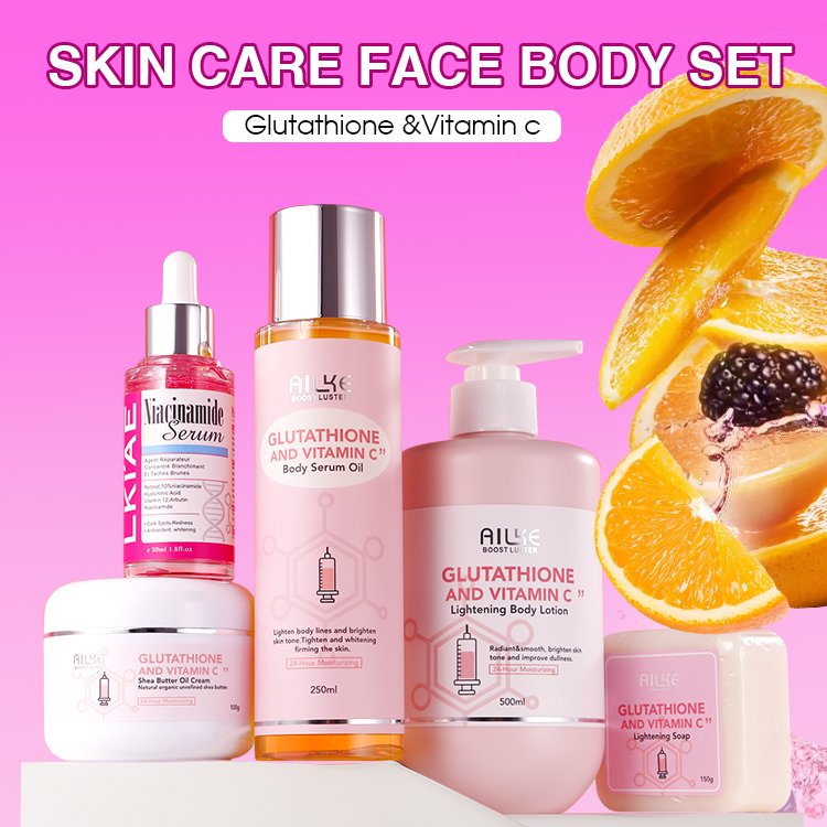 Shea Butter Vegan Body Lotion Face Cream Serum Oil Soap Gluta Rejuvenating Refresh Dry Skin Whitening Anti Aging Skin Care Set