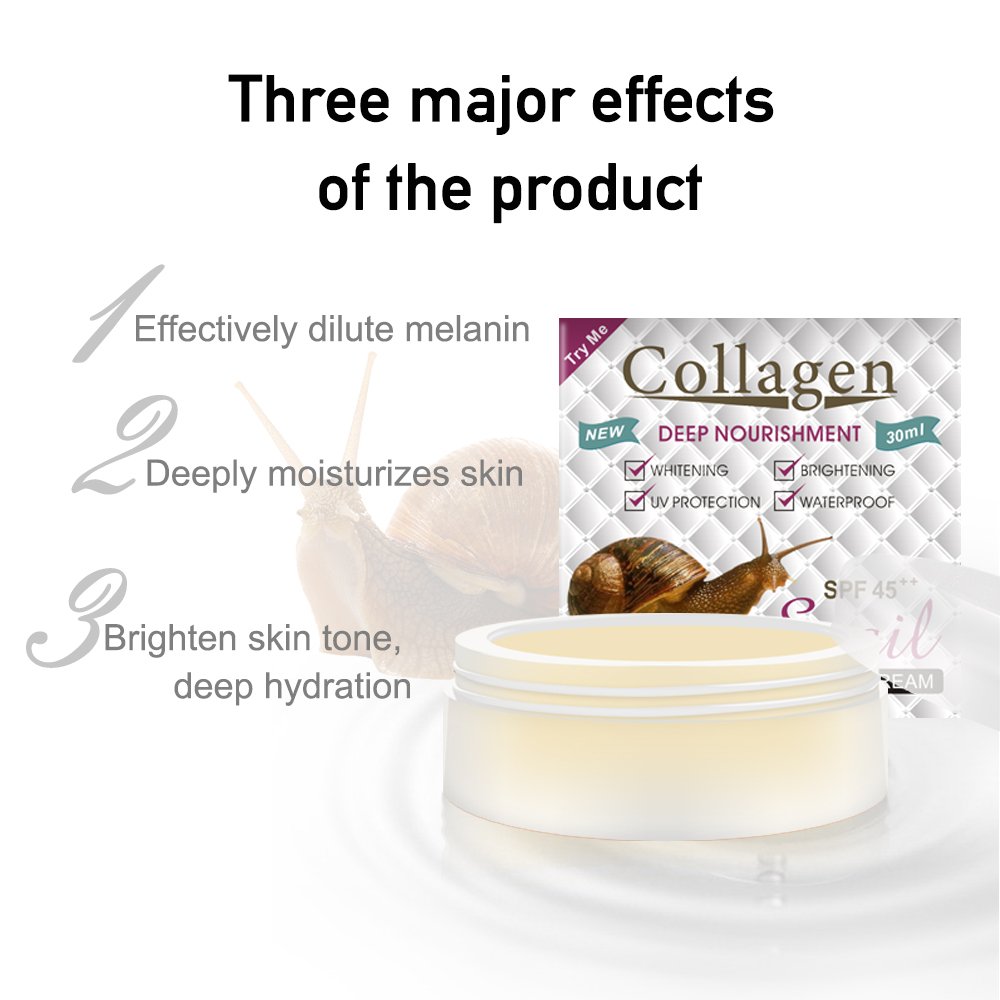 Snail & Collagen Spf 45 Waterproof Brighten Dark Spot Remover Whitening Skin Care Moisturizer Face Cream