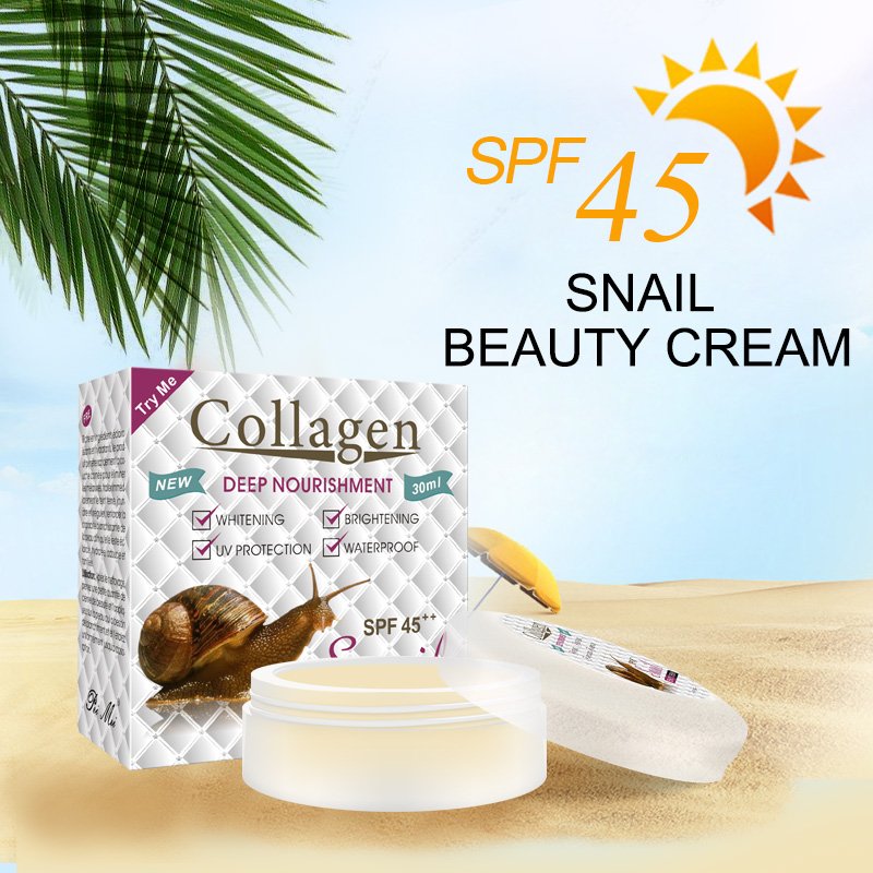 Snail & Collagen Spf 45 Waterproof Brighten Dark Spot Remover Whitening Skin Care Moisturizer Face Cream