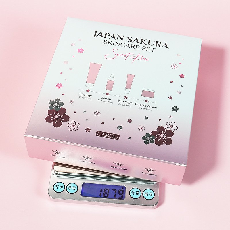 4-piece face cleaning essence eye cream face cream cherry blossom facial care set