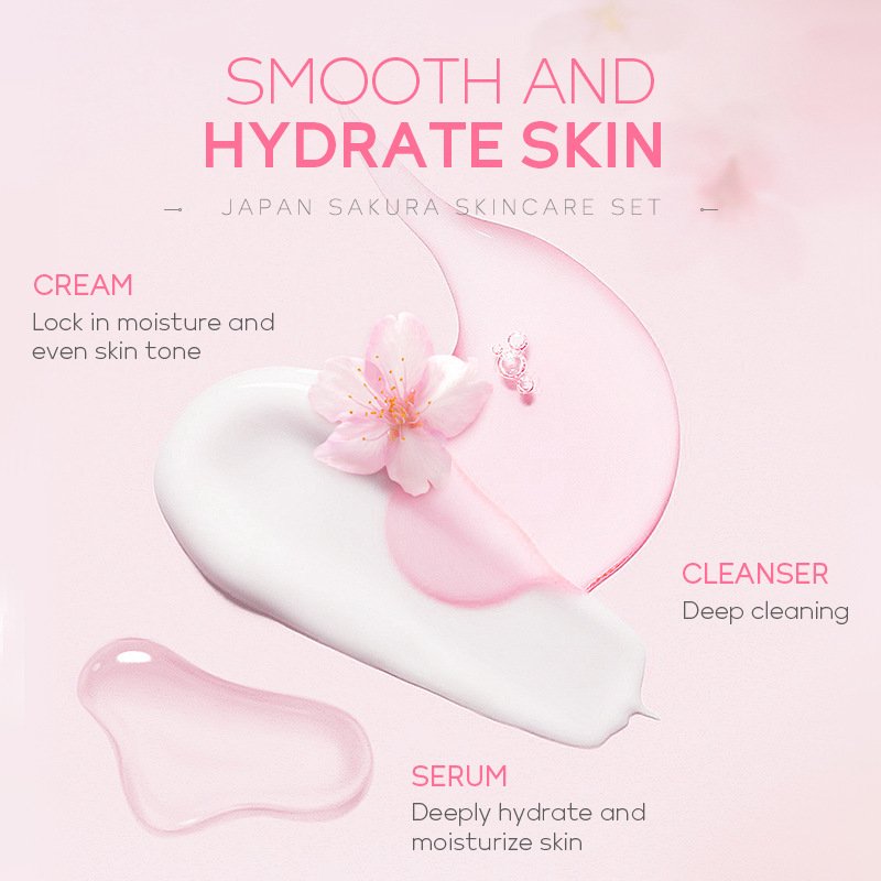 4-piece face cleaning essence eye cream face cream cherry blossom facial care set