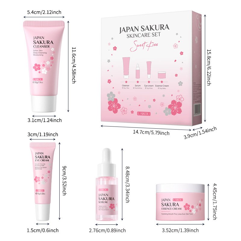 4-piece face cleaning essence eye cream face cream cherry blossom facial care set