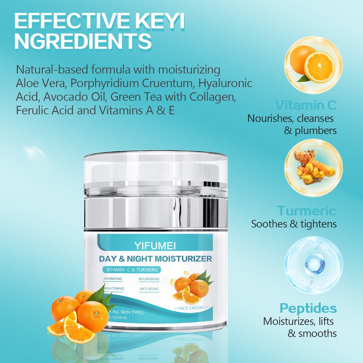 Custom Logo Best Face Cream For Daily Use Nourishing Brightening Anti Aging Hydration Turmeric Peptides Face Cream