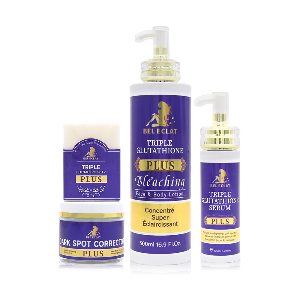 Private Label Triple Glutathione Plus Whitening Set Dark Spot Bleaching Face Cream Brightening Body Lotion for Black Skin