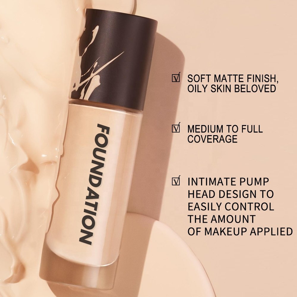 Wholesale Waterproof Matte Face Liquid Foundation Cream Custom Logo Vegan 24hr Full Coverage High Quality Makeup Foundation