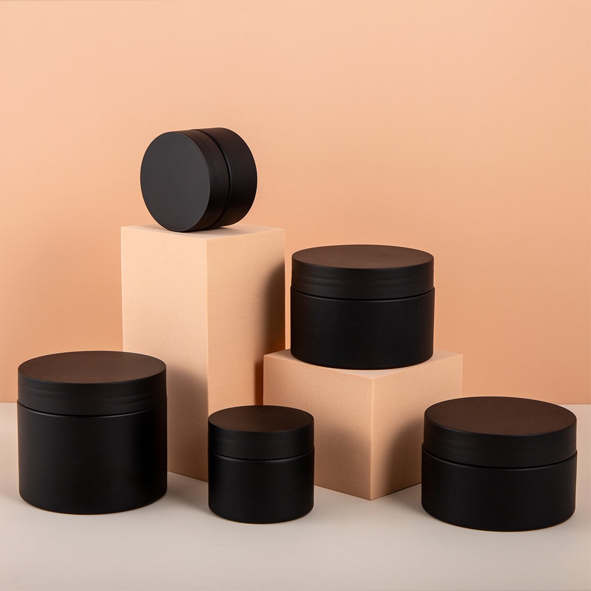 Empty Glossy matte black dark cosmetic face cream jar with lid 50ml 100ml 150ml Jar Plastic body cream Jar