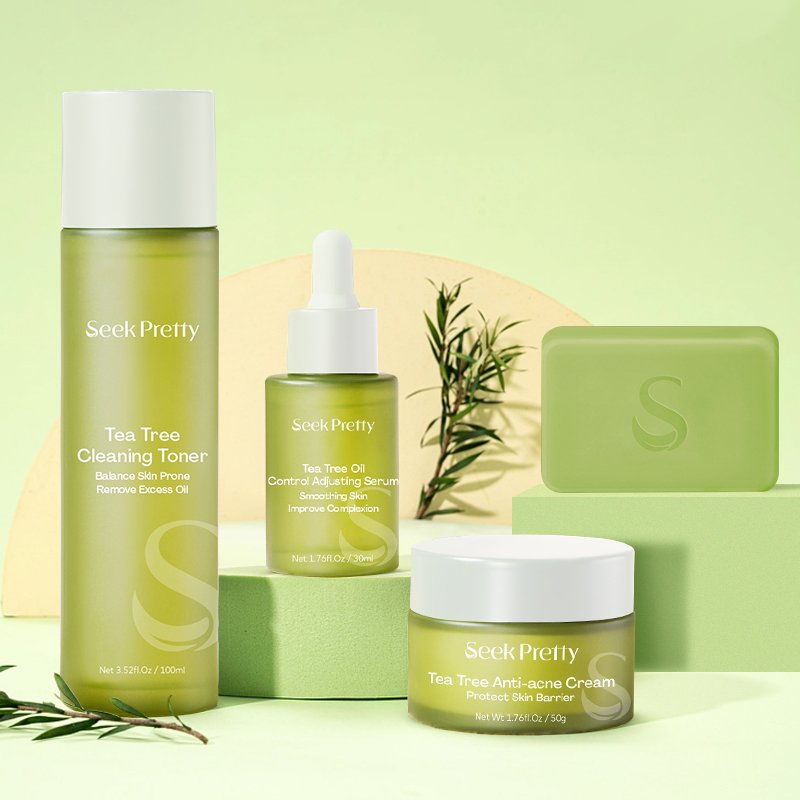 Self Owned Brand Gift box Daily Facial Care Lotion Essence Cream Tea Tree Oil Control Skin Care Set