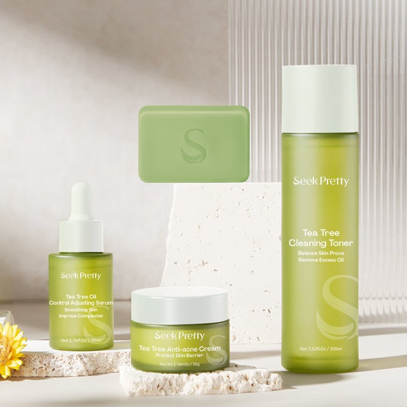 Self Owned Brand Gift box Daily Facial Care Lotion Essence Cream Tea Tree Oil Control Skin Care Set