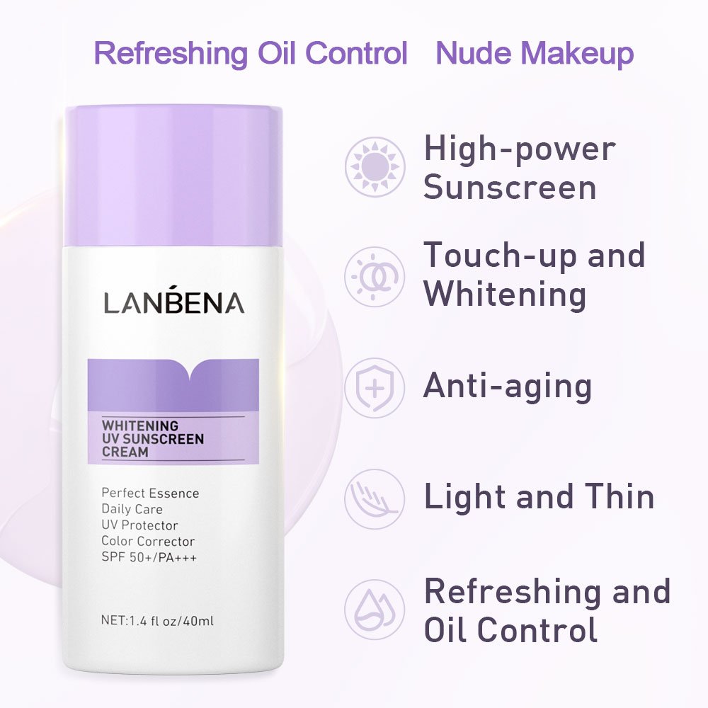 LANBENA Whitening Brightening UV Sunscreen Cream Natural Moisturizing SPF 50 Sunblock Purple Adults Female MSDS 3 Years 10000