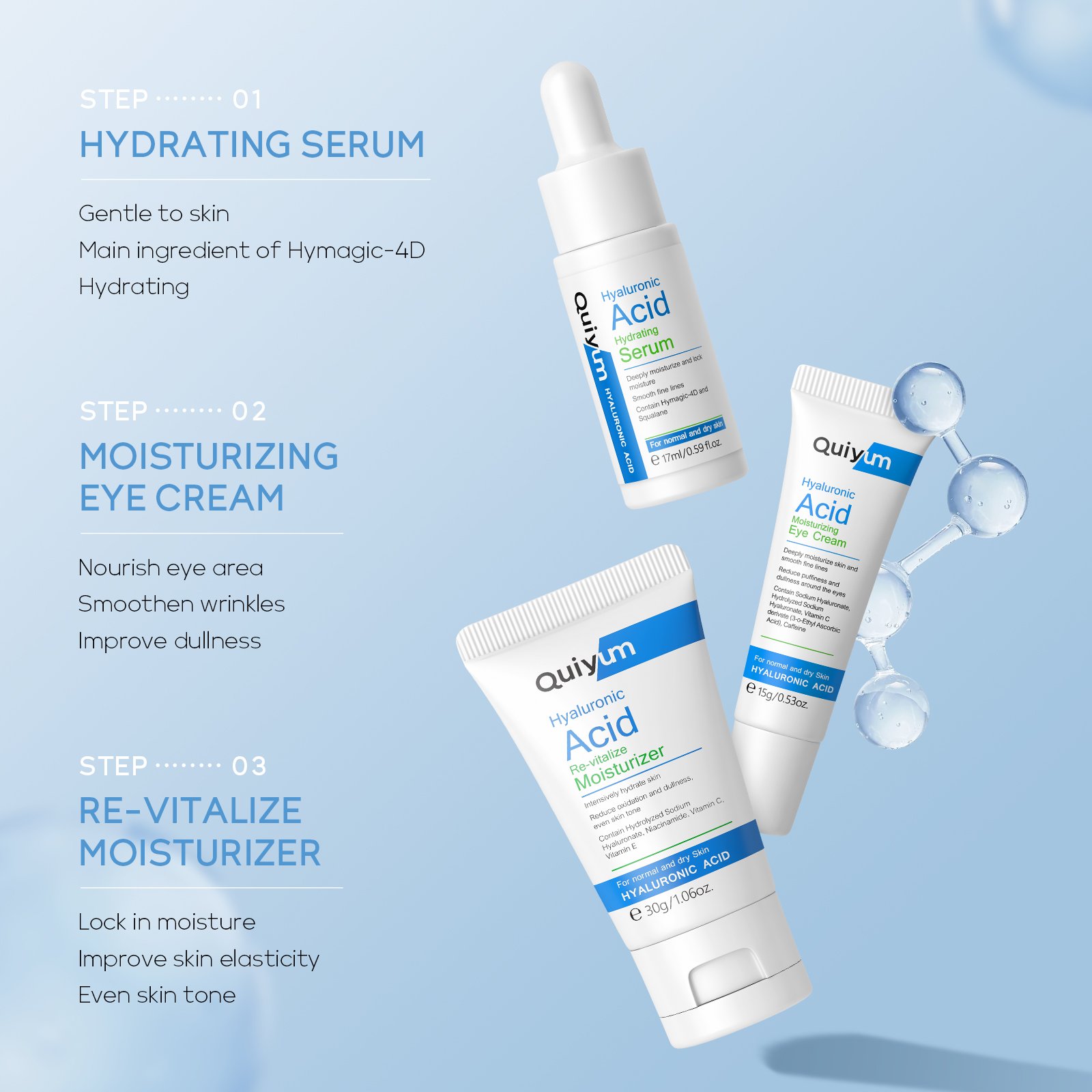 Private Label Organic Moisturizing Reduce Fine Lines Brighten Skin Tone Face Care Essential Face Eye Cream 3Pcs Skin Care Set