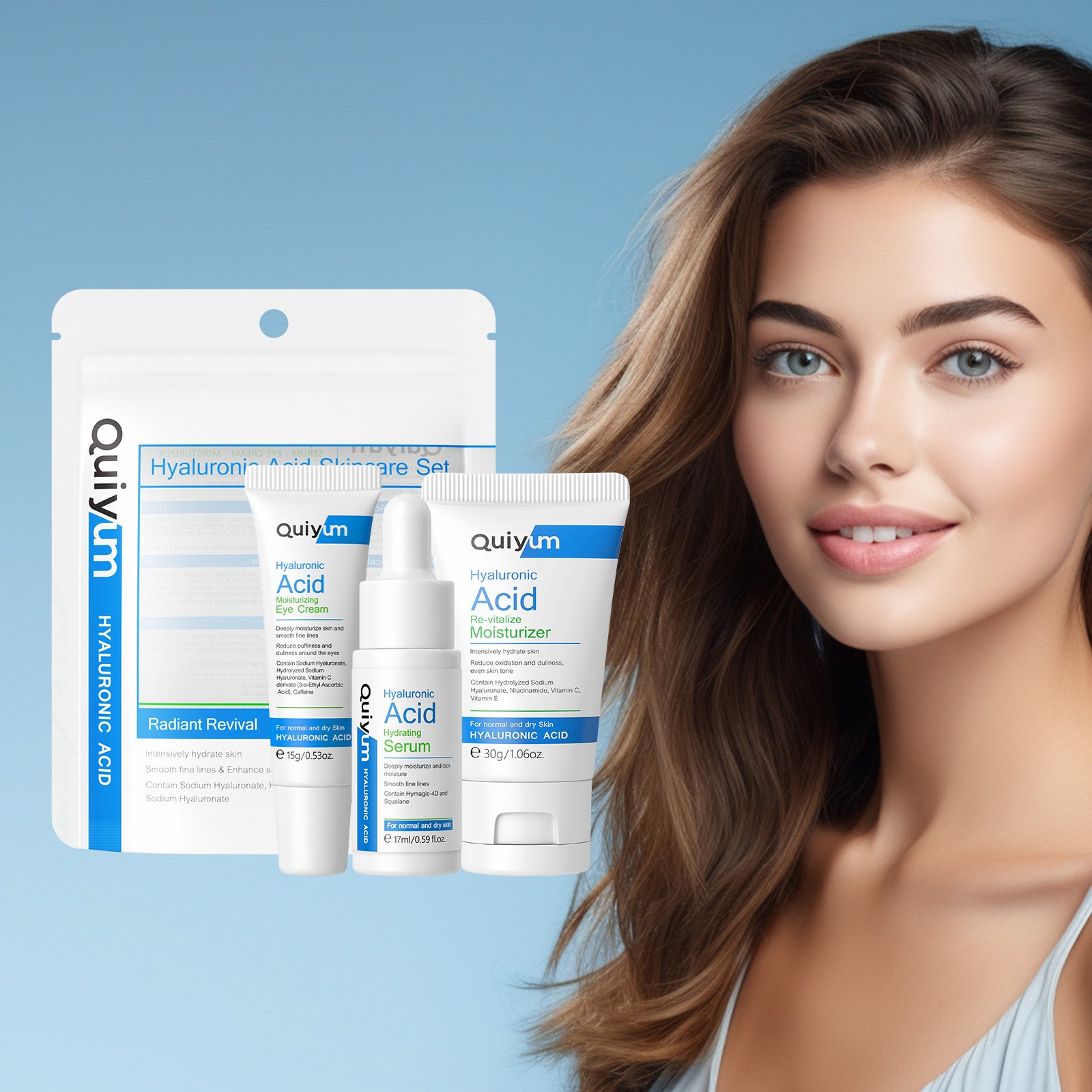Private Label Organic Moisturizing Reduce Fine Lines Brighten Skin Tone Face Care Essential Face Eye Cream 3Pcs Skin Care Set