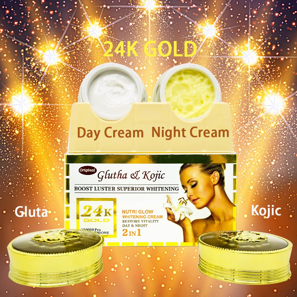24K Gold Gluta & Kojic Whitening Face Cream Remove Melanin Pimple Anti-Aging Antioxidants 25g+25g