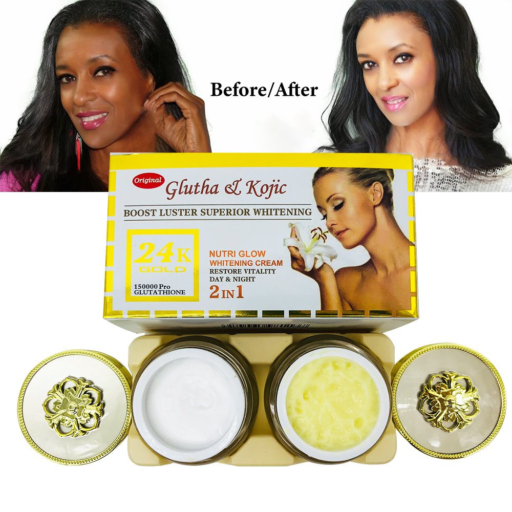 24K Gold Gluta & Kojic Whitening Face Cream Remove Melanin Pimple Anti-Aging Antioxidants 25g+25g