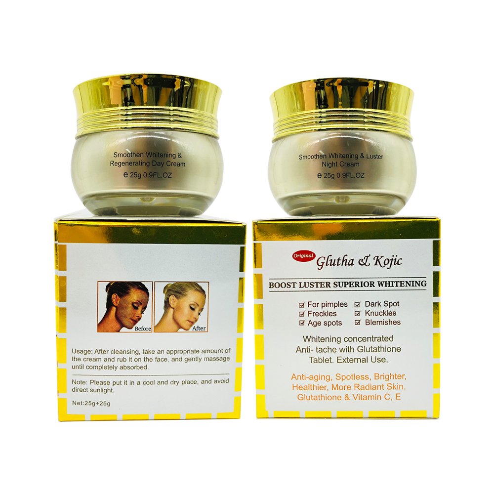 24K Gold Gluta & Kojic Whitening Face Cream Remove Melanin Pimple Anti-Aging Antioxidants 25g+25g