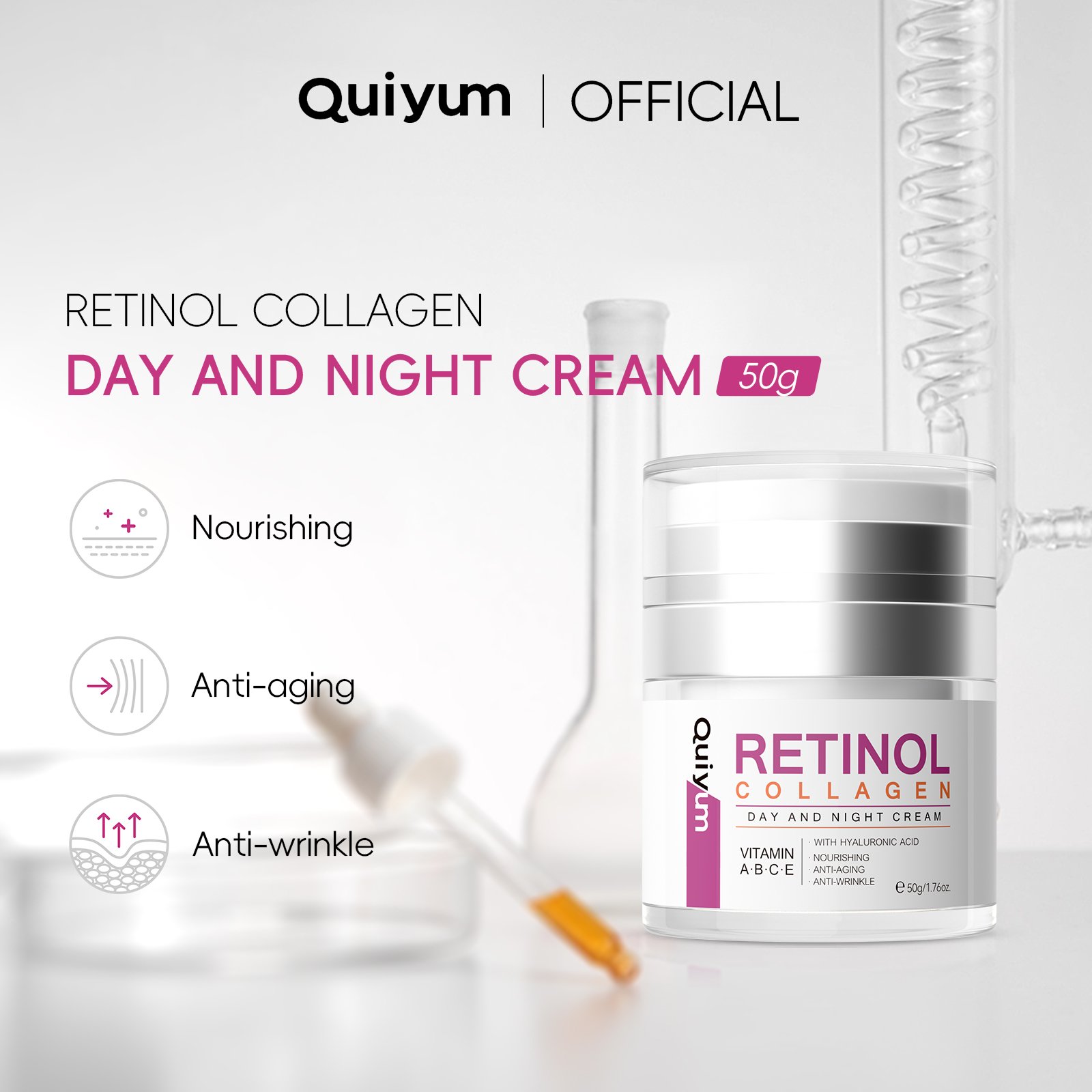 QUIYUM Retinol Collagen Day Night Cream Best Face Cream For Fair Skin Vitamin A B C E Face Cream & Lotion (New) Plump Design