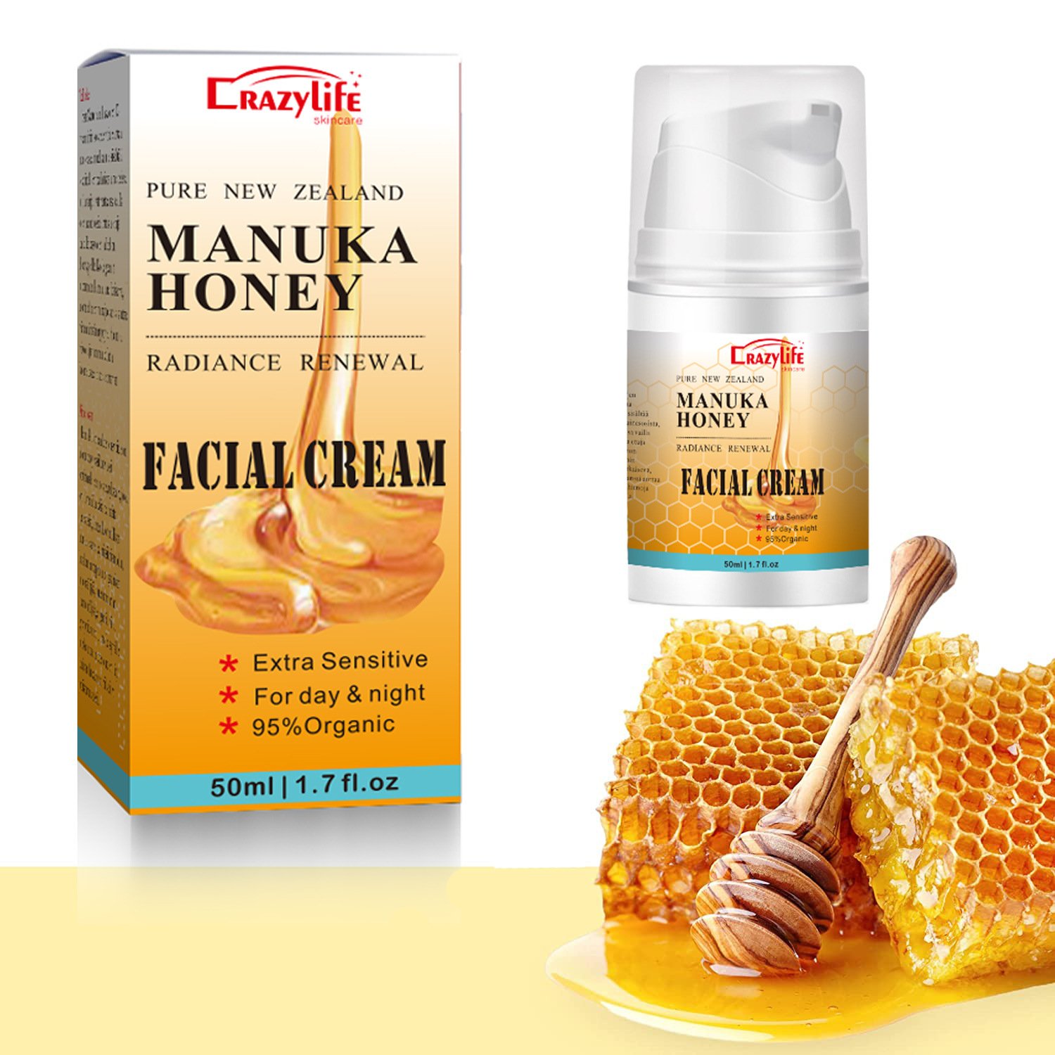 Crazylife honey face cream Honey Cream nourishes, refreshes and moisturizes 50g skin elasticity and moisturizing bee venom cream