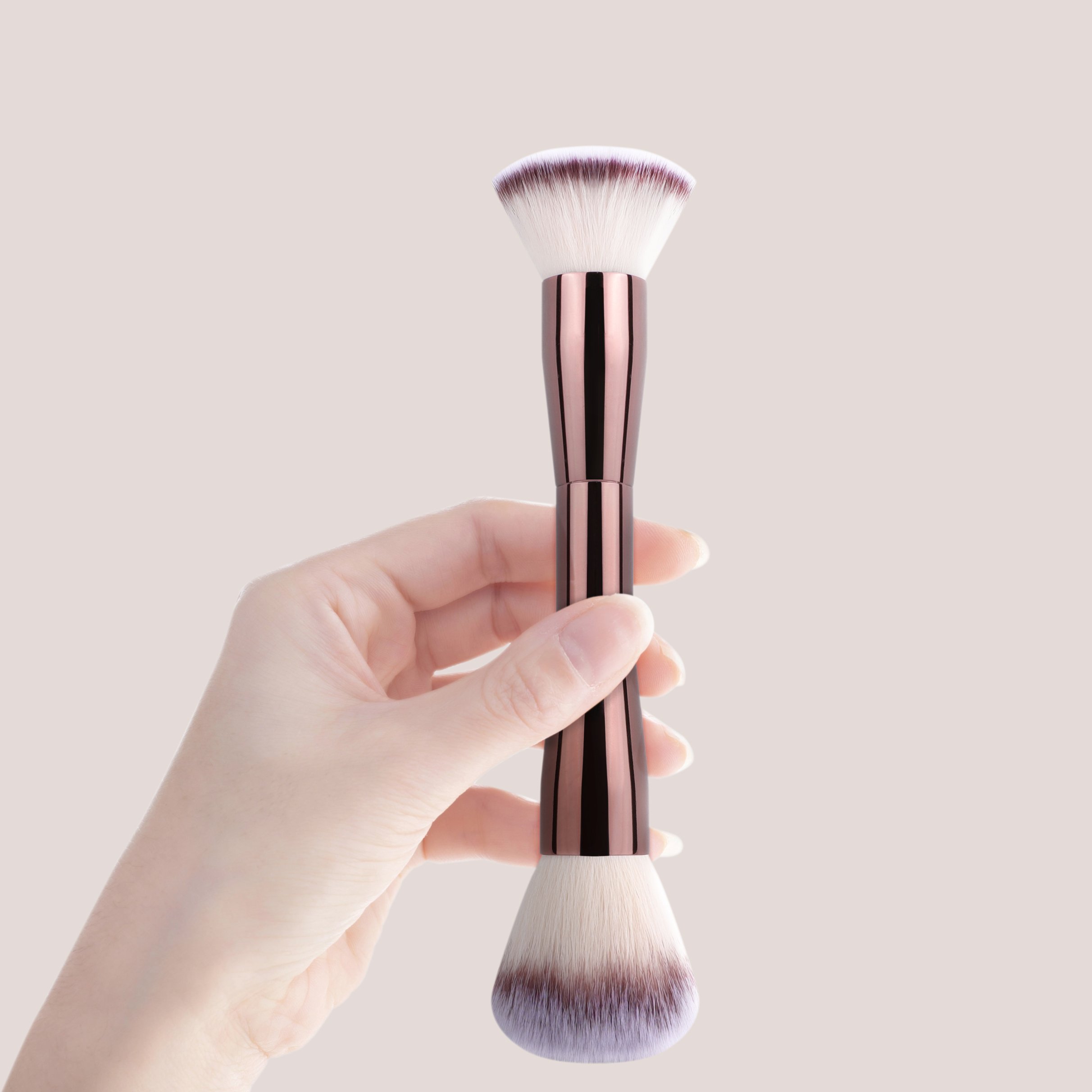 HMU Rich Stock Custom Logo Single BB Cream Powder Foundation Blush Brush Double Ended Two Side Large Face Powder Brushes