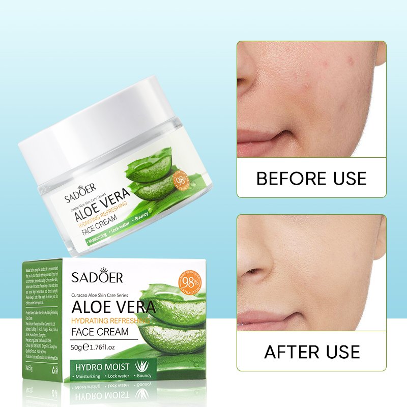 Best Skin Facial Cream SADOER Aloe Vera Hydrating Refreshing Face Cream Soothing Oil Control Deep Nourishing Brighten Dark Skin