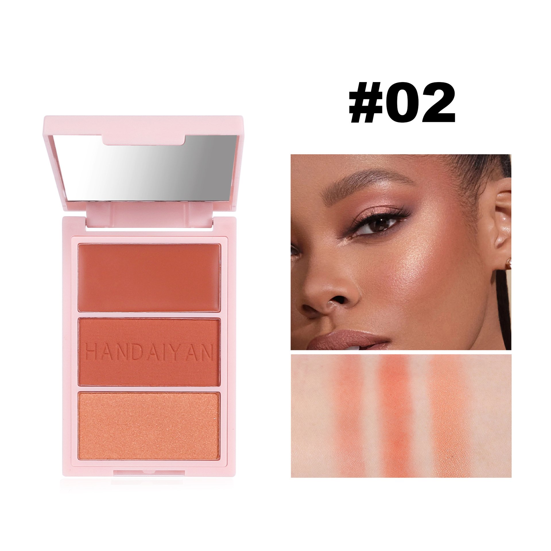 Handaiyan 3 In 1 Concealer Highlighter Blusher Powder Palette Wholesale Cream Blush Palette Private Label