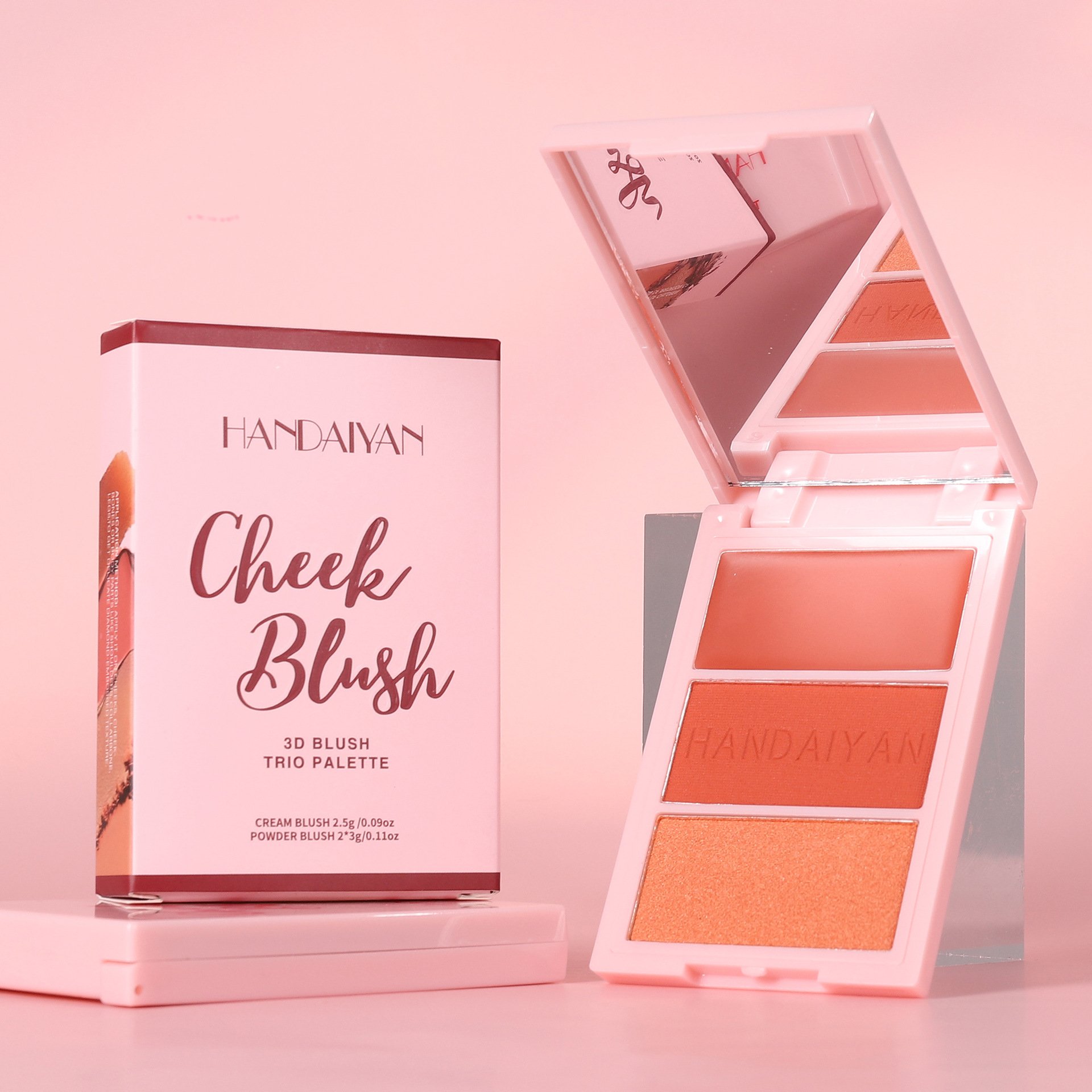 Handaiyan 3 In 1 Concealer Highlighter Blusher Powder Palette Wholesale Cream Blush Palette Private Label