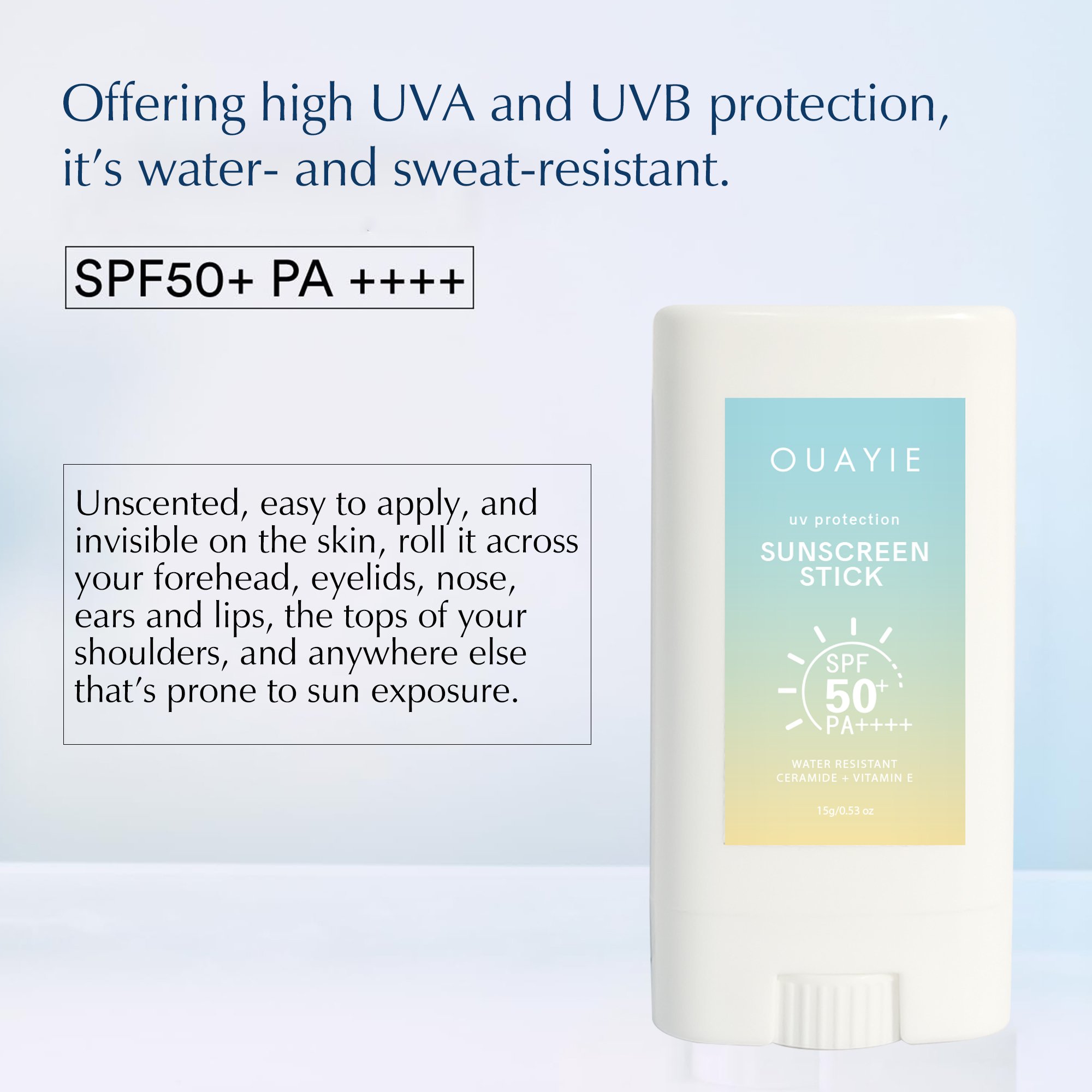 OEM 15G Natural Quick Sunstick Sunblock Solid Oil-Control Moisturizing Waterproof SPF 50 Sunscreen Stick For Face & Body
