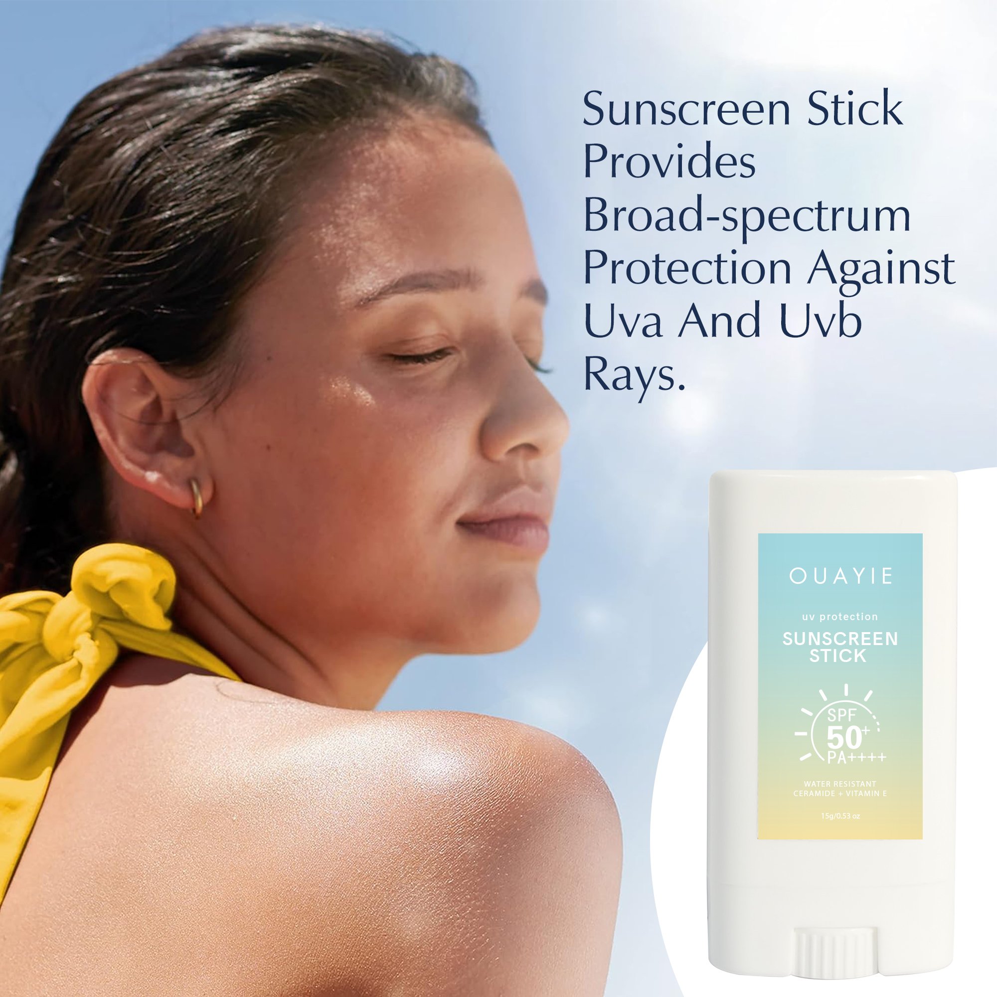 OEM 15G Natural Quick Sunstick Sunblock Solid Oil-Control Moisturizing Waterproof SPF 50 Sunscreen Stick For Face & Body