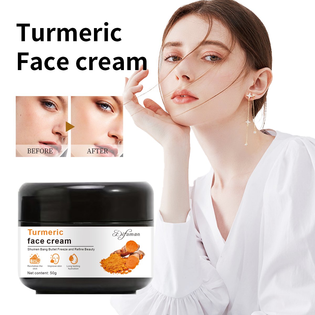 Private Label Face Cream for Women with Turmeric Whitening Acne Treatment Retinol Vitamin C Collagen-for Dark Skin