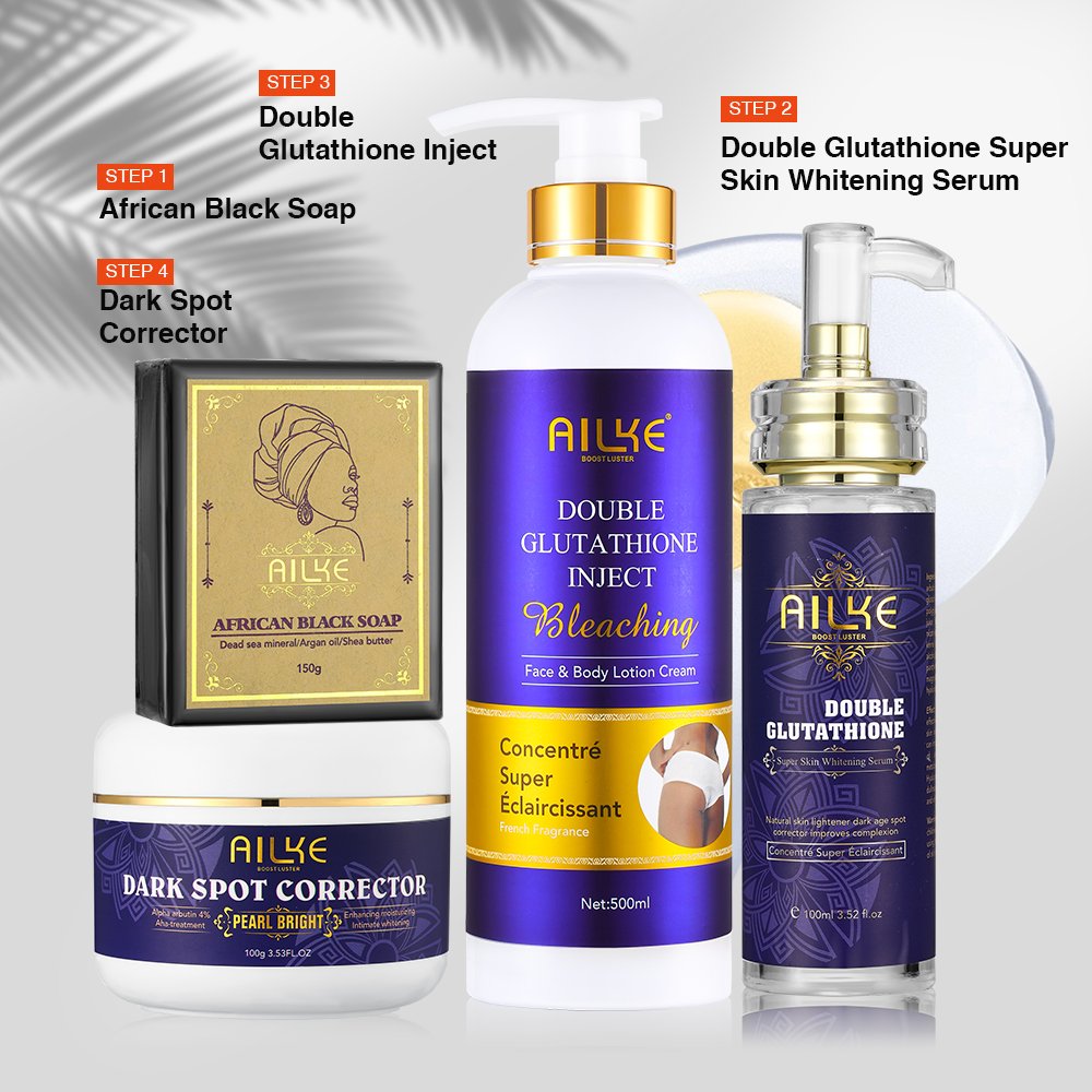 Super Bleaching Gluta Skin Care Set Black Soap Dark Spot Face Serum Whitening Body Lotion for Black Skin