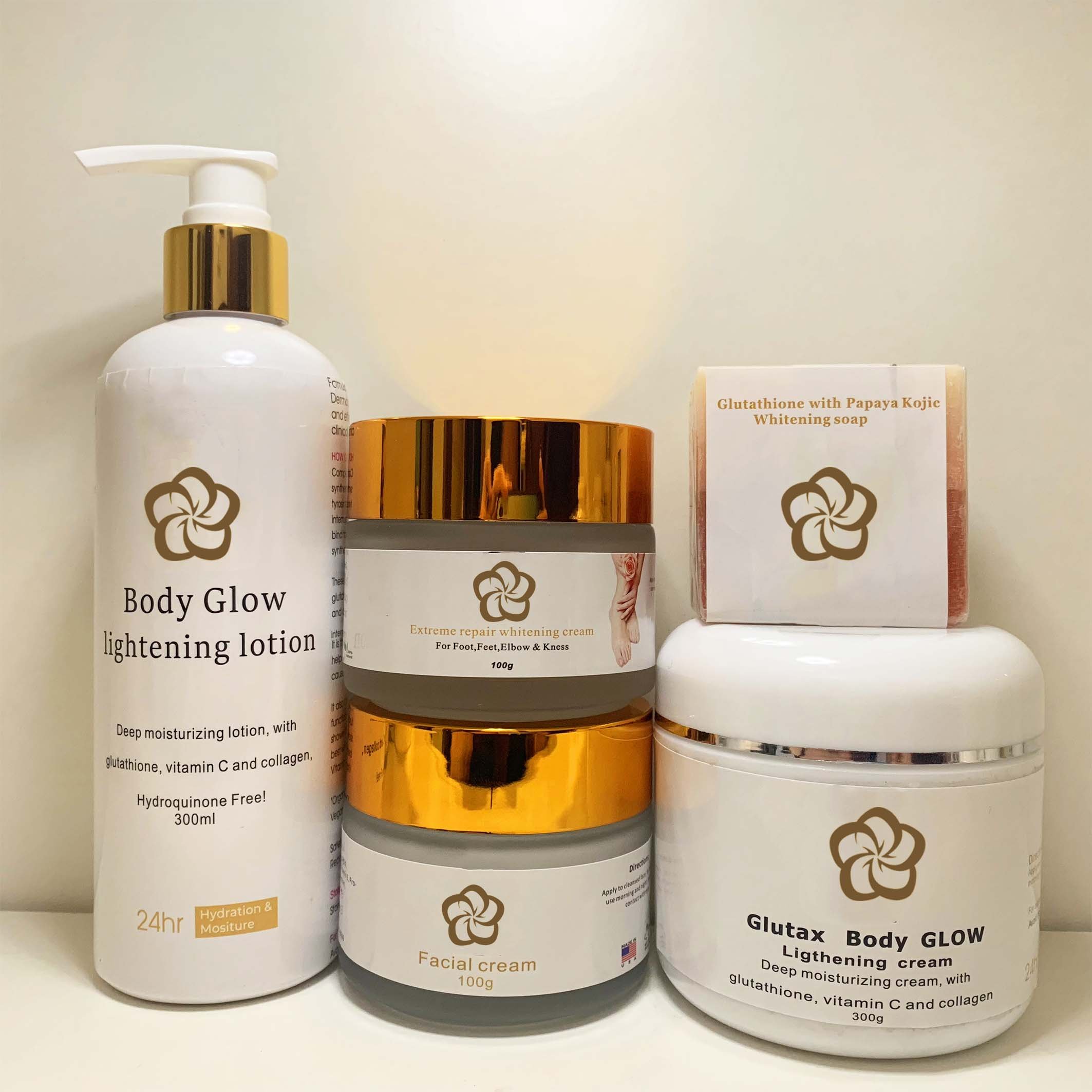 OEM Women's whole body skin care whitening set glutathione face cream body lotion body cream hand and feet cream and soap
