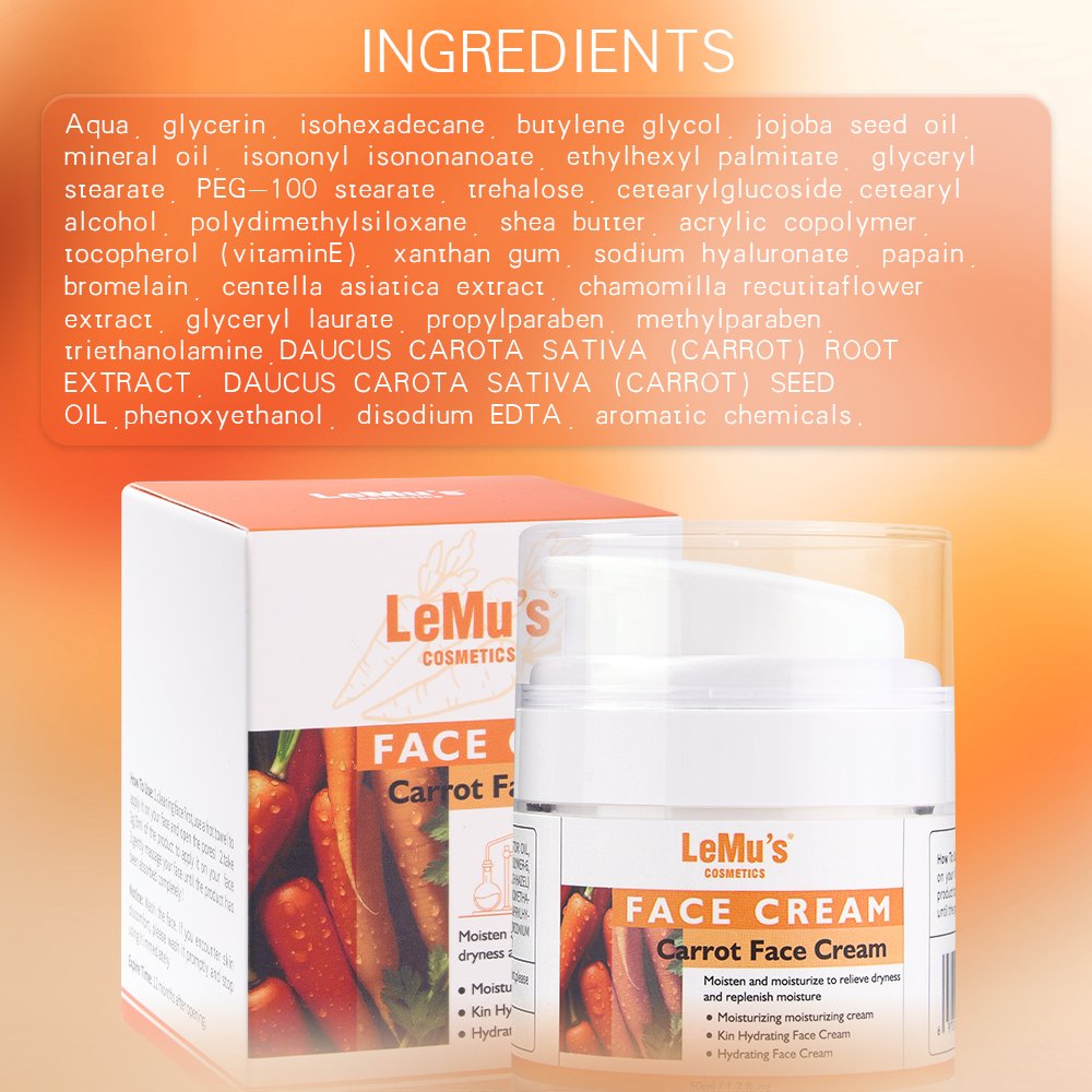 Private Label Carotene Skin Care Moisturizing Hydrating Whitening Brightening Repairing Carrot Face Cream