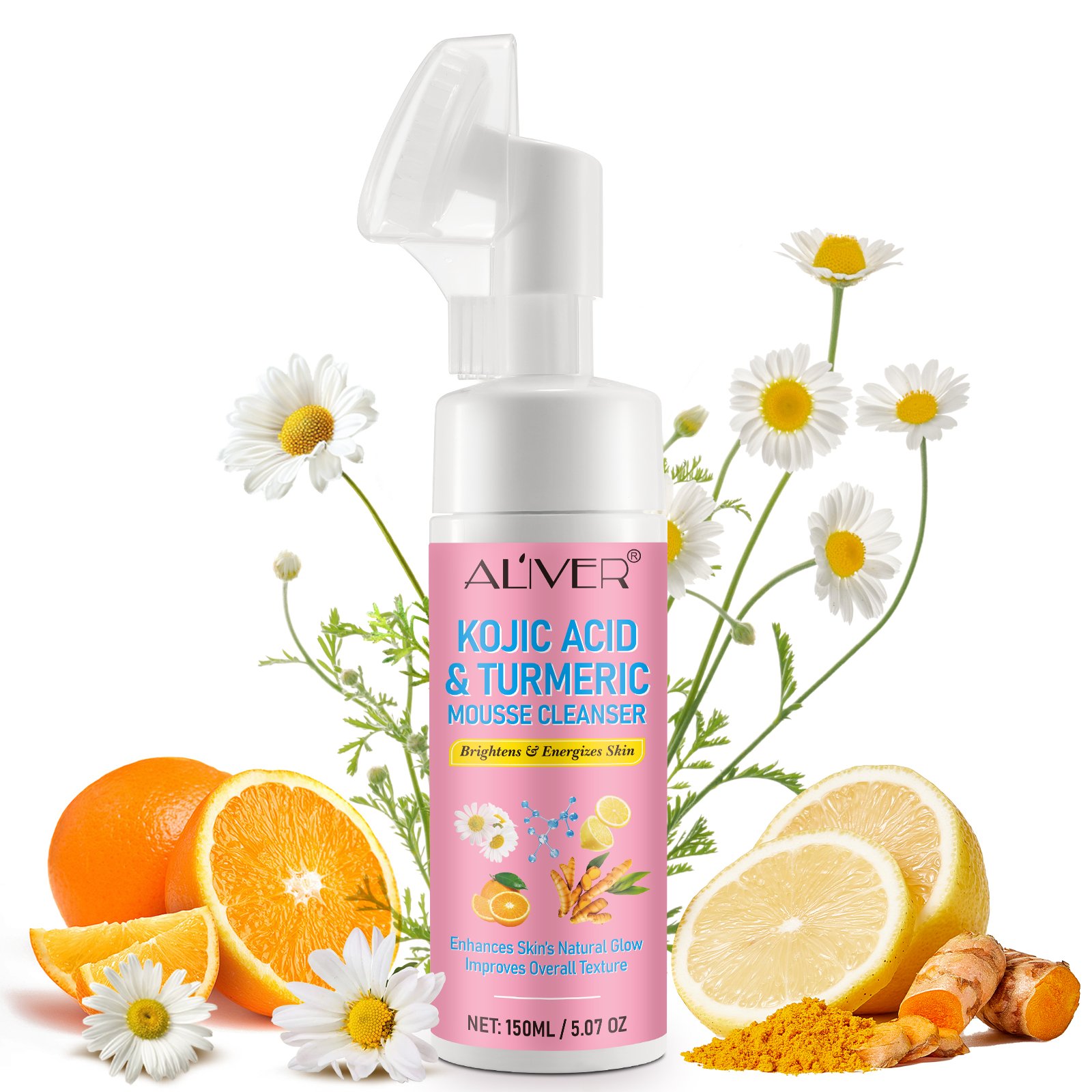 ALIVER 150ml face cream facial brush cleanser vitamin c whitening turmeric and kojic acid foaming cleansing face cleanser mousse