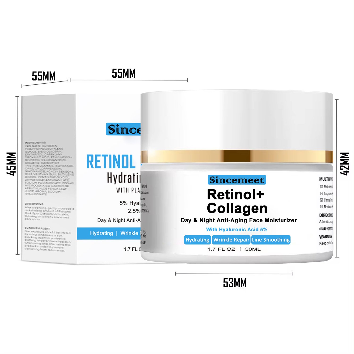 100% Natural Organic OEM Retinol Facia Care Vitamin A Vitamin C Moisturizing Whitening Anti Wrinkle Firming Face Cream