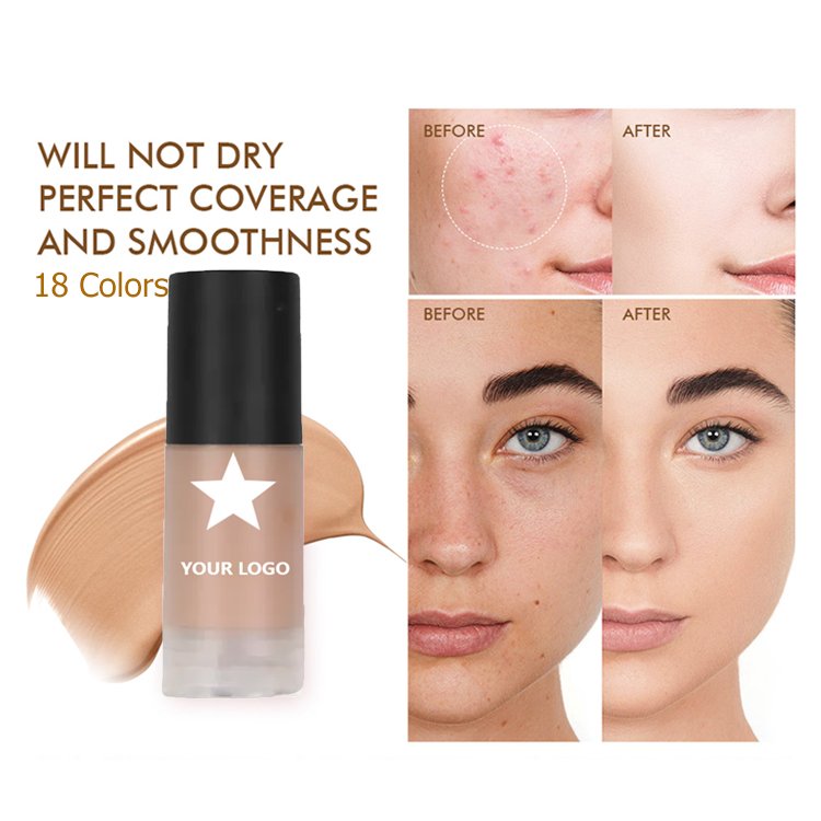 Custom Full Coverage Waterproof Matte Vegan Cream Suncream Long Lasting Makeup Private Label Liquid Foundation For Black Women