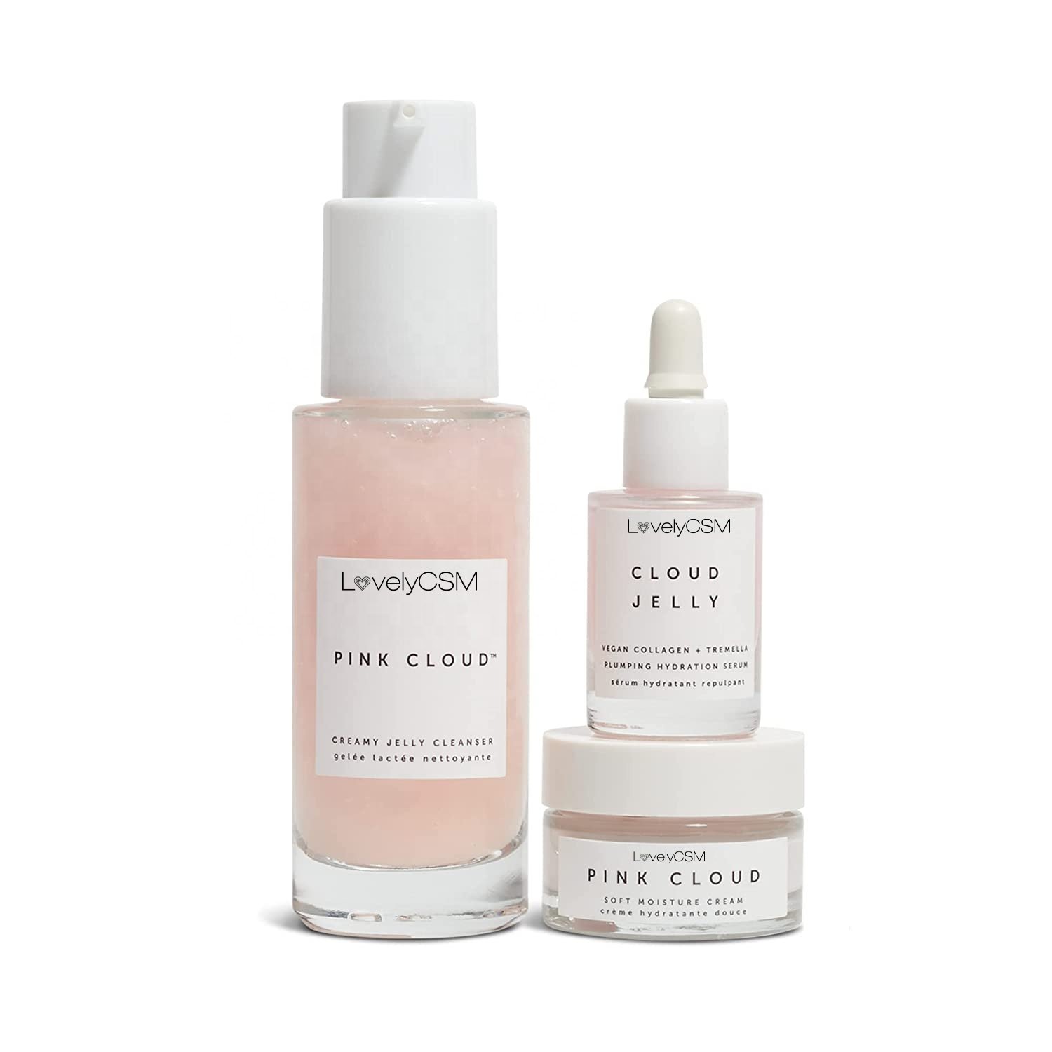OEM Hot Sale 100% Organic VC Whitening Brightening Facial Skin Care Set Pink Cloud Rejuvenating Vitamin C for Face Care