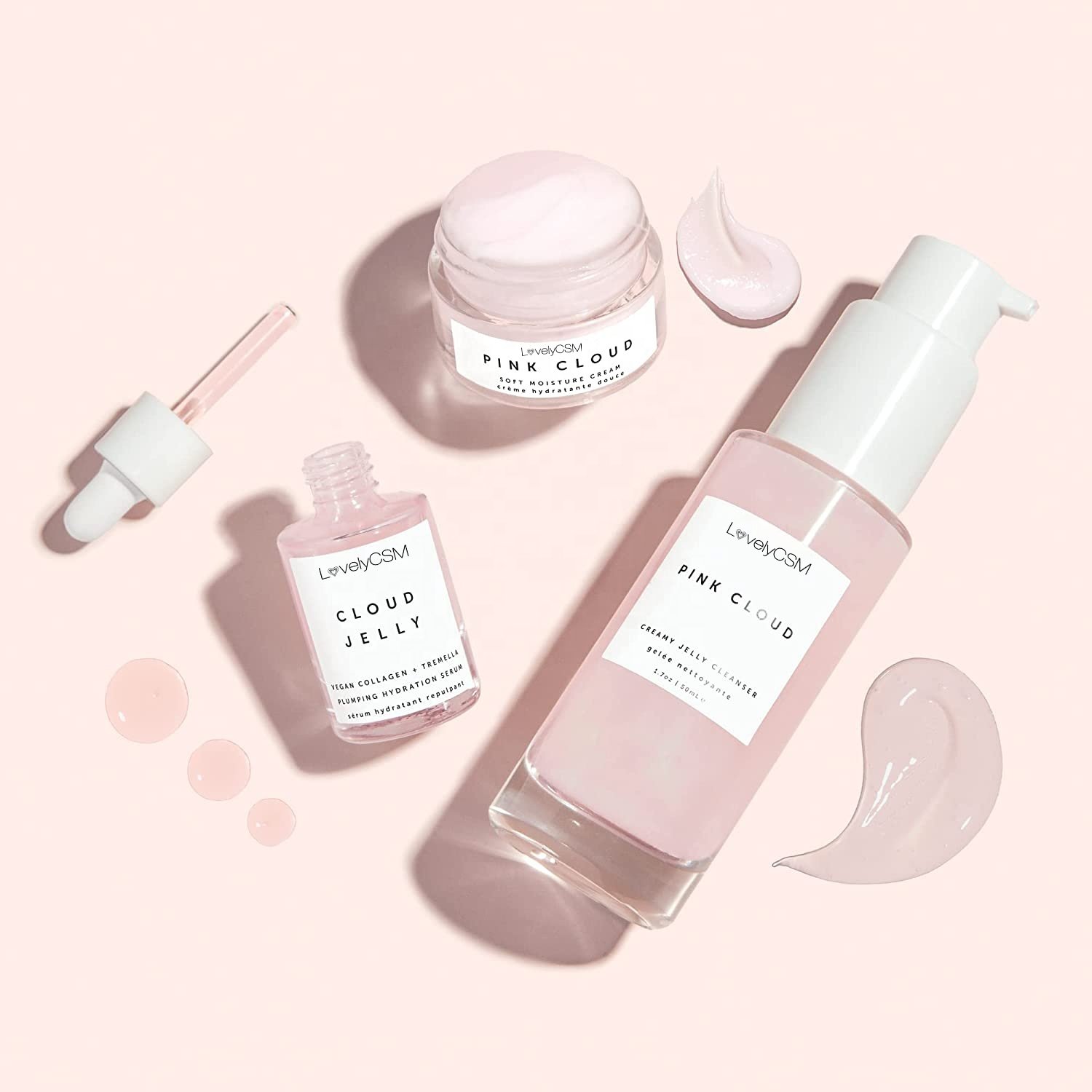 OEM Hot Sale 100% Organic VC Whitening Brightening Facial Skin Care Set Pink Cloud Rejuvenating Vitamin C for Face Care