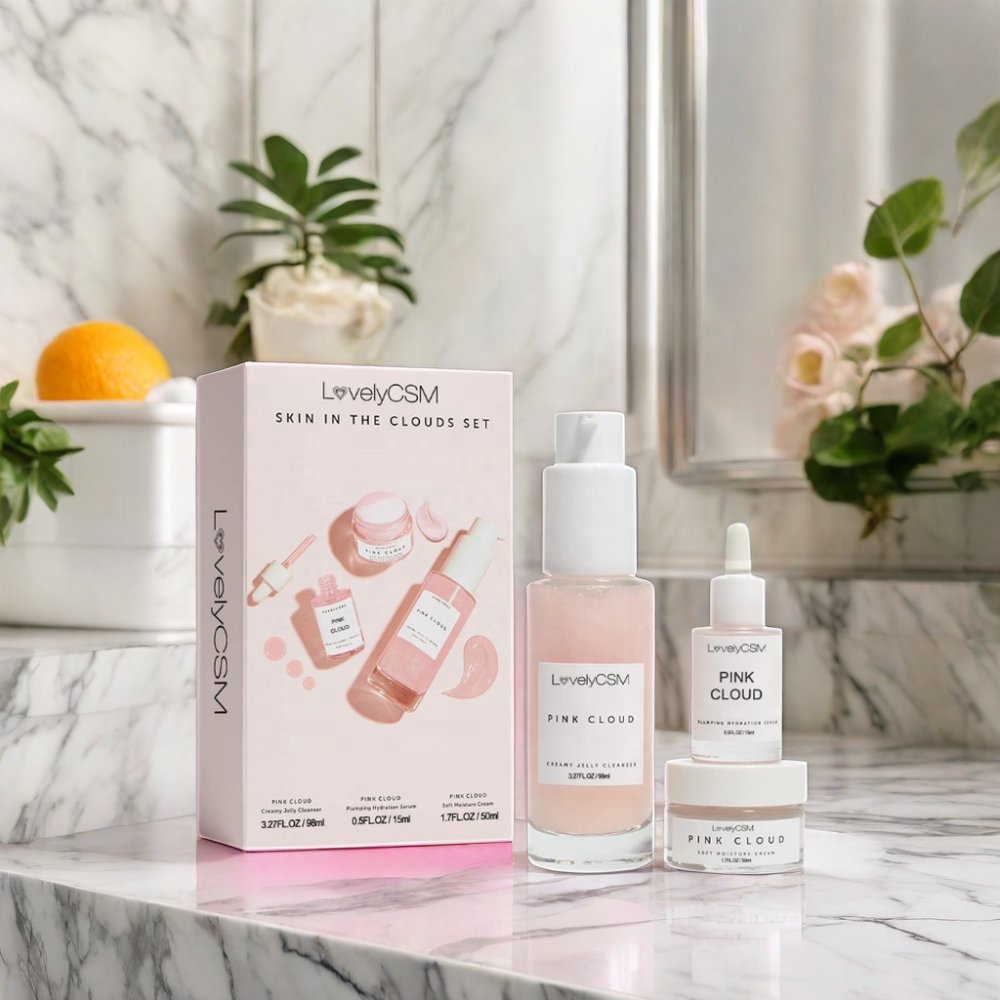 OEM Hot Sale 100% Organic VC Whitening Brightening Facial Skin Care Set Pink Cloud Rejuvenating Vitamin C for Face Care