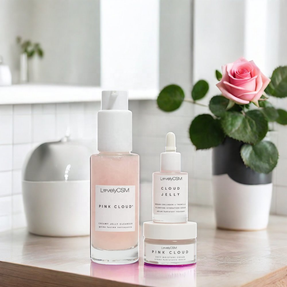 OEM Hot Sale 100% Organic VC Whitening Brightening Facial Skin Care Set Pink Cloud Rejuvenating Vitamin C for Face Care