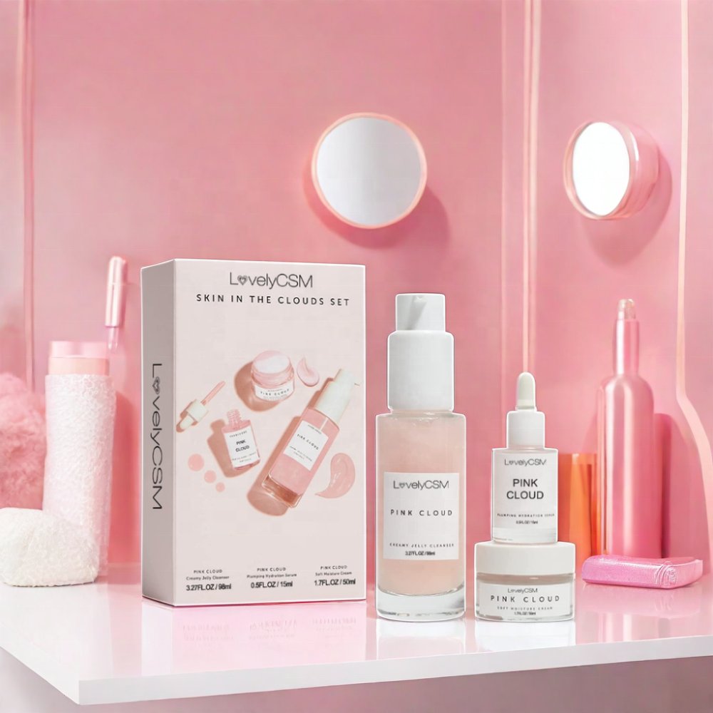 OEM Hot Sale 100% Organic VC Whitening Brightening Facial Skin Care Set Pink Cloud Rejuvenating Vitamin C for Face Care
