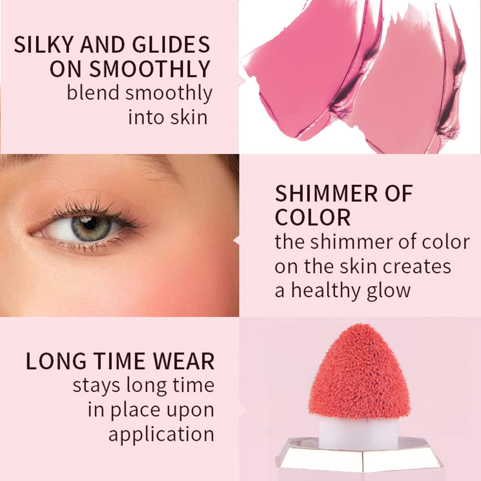Customize Lightweight Moist Face Makeup Cream Blush Cheek Tint Silky Smooth Pink Blush Blendable Vegan Liquid Blusher