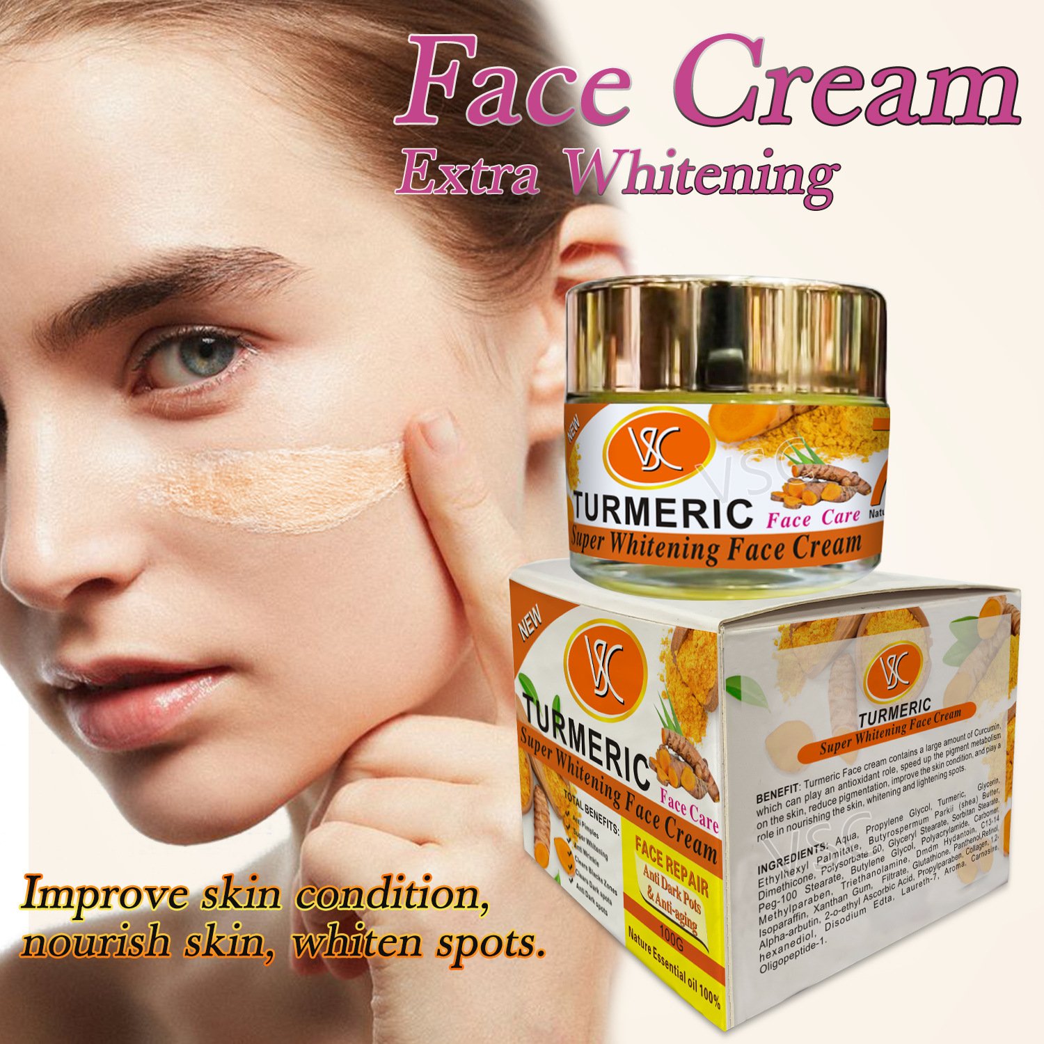 Hot Selling New Turmeric Cream Super Whitening Face Care Moisturizing Skin Spot Removal Face Cream Lotion